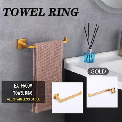 GERZWY Gold Stainless Steel Hand Towel Holder Modern Bathroom Towel Ring Wall Mounted IG1806-BE - color: Gold