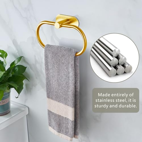 Towel Bar/Bath Towel Ring, Self Adhesive Hand Towel Ring for Bathroom, Stainless Steel Sticky Hand Towel Holder, No Drilling Modern Round Towel Hanger Wall Mounted (Gold) - color: Gold