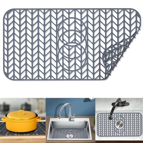 Sink Protectors for Kitchen Sink 24"x 12.5"Silicone Kitchen Sink mat | Various sizes and styles,Free-form cutting,Holes for different positions,Protector for sinks and dish,Withstand to 500F - size: 24"x12.5"
