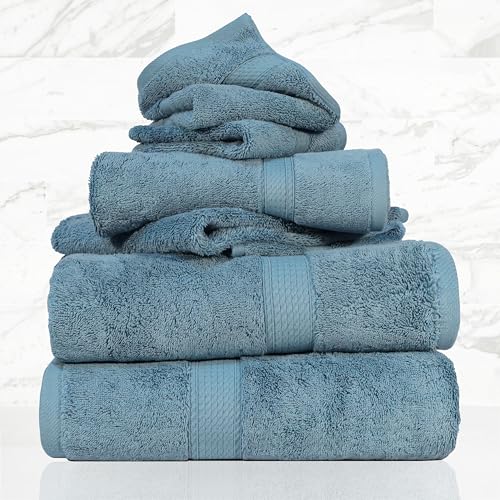 SUPERIOR Egyptian Cotton Ultra Plush & Absorbent, 6 Piece Set, Denim Blue | Quick Dry, Soft Luxury Towel Set, Bath Essentials, Guest Bath, Spa, 2 Bath, 2 Hand, 2 Face Towels, Madeline Towels - color: Denim Blue, size: 6-Piece Towel Set