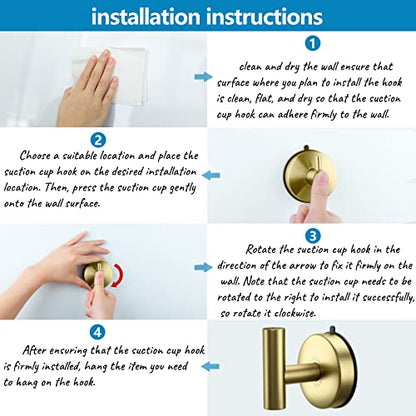 DGYB Large Cup Hooks for Bathrooms Set of 2 Gold Towel Hooks for Stainless Steel 15 Lb Removable Wall Hooks for Hanging Heavy Duty - color: Brushed Gold