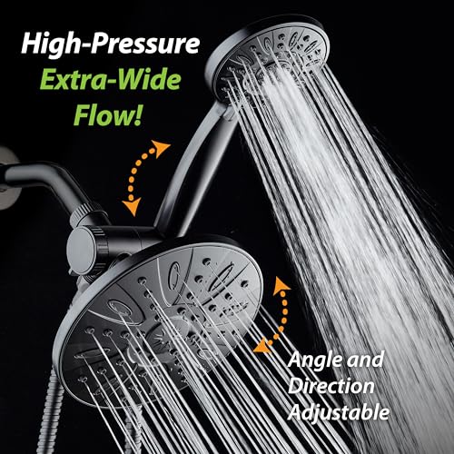 AquaDance 7" Premium High Pressure 3-way Rain & Handheld Shower Head Combo | Enjoy Luxury 7-inch Showerhead & 6-mode Hand Shower Separately or Together! Premium Stainless Steel Hose - Black - color: Matte Black, size: 2.5 Gallons Per Minute
