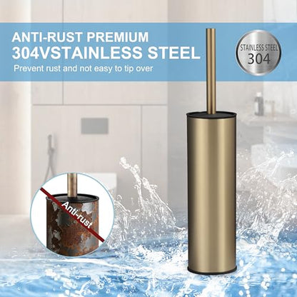 BGL Brushed Gold Toilet Brush and Holder,Stainless Steel Toilet Brushes for Bathroom with Holder - color: Brushed Gold