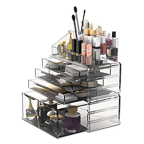 READAEER Makeup Organizer 3 Pieces Cosmetic Storage Case with 6 Drawers (Clear) - color: Clear