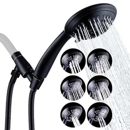 G-Promise Shower Head with Metal Shower Holder and Long Hose | High Pressure, Solid Brass Holder, 6 Spray Settings, 70" to 75" Stainless Steel Hose, Adjustable Angle, Easy DIY - color: Oil Rubbed Bronze