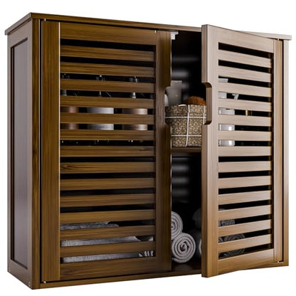 HITNET Medicine Cabinet, Bathroom Storage Cabinet Wall Mounted, Over the Toilet Space Saver Organizer with Doors and Bamboo Shelves, Walnut - color: Walnut