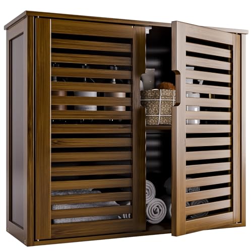 HITNET Medicine Cabinet, Bathroom Storage Cabinet Wall Mounted, Over the Toilet Space Saver Organizer with Doors and Bamboo Shelves, Walnut - color: Walnut