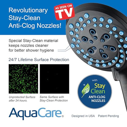 AquaCare New 8-mode High Pressure Handheld Shower Head w/ 2-way Power Wash | Stay Clean Nozzles, Dual Power Wash for Tub, Tile & Pets, Long 6 ft. Stainless Steel Hose, Wall & Overhead Brackets / Bronze - color: Bronze
