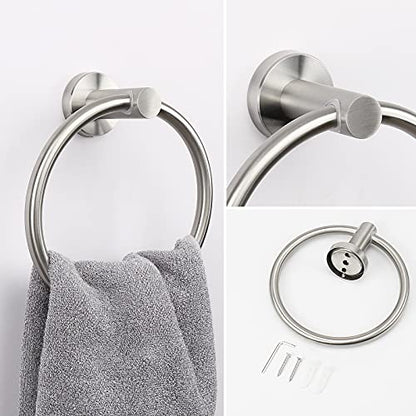 NearMoon 2 Pieces Bathroom Hardware Accessories, Towel Ring and Toilet Paper Holder- Stainless Steel Bath Towel Hanger and Hand Towel Holder, Wall Mounted (Brushed Nickel) - color: Brushed Nickel