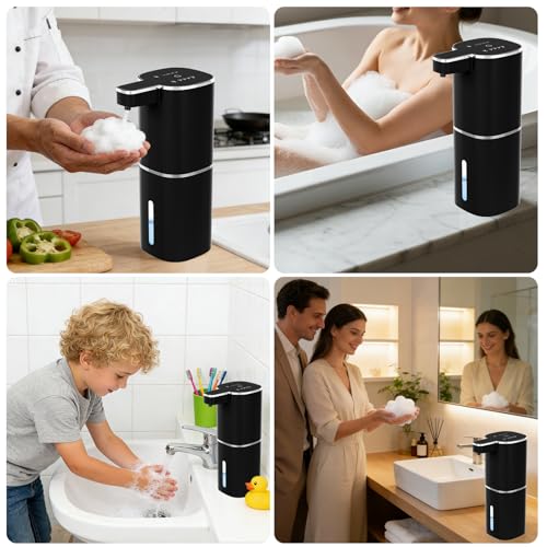 Automatic Foaming Soap Dispenser, Touchless Hand Soap Dispenser, USB Rechargeable, 4 Adjustable Levels, 14.2 oz (420 ml) Large Capacity, for Bathroom, Kitchen & School (Black, Foaming) - color: Black, size: Foaming