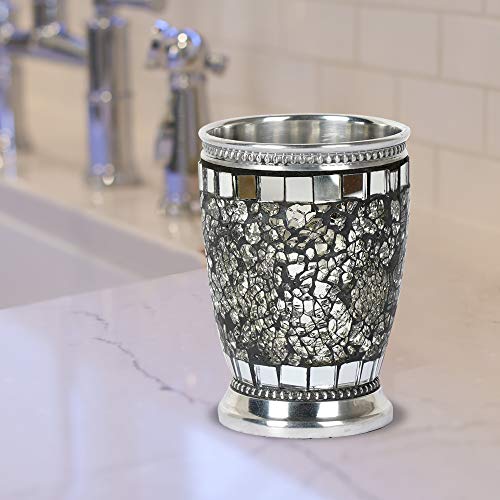 nu steel T Iceberg Bathroom Holder Decorative Cup for Water Best Tumblers for Mouthwash-Rinsing Silver Mosaic Finish, 3.5 x 3.5 x 4.5, ice, IB5I