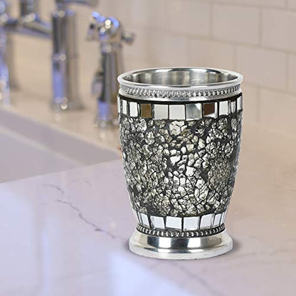nu steel T Iceberg Bathroom Holder Decorative Cup for Water Best Tumblers for Mouthwash-Rinsing Silver Mosaic Finish, 3.5 x 3.5 x 4.5, ice, IB5I