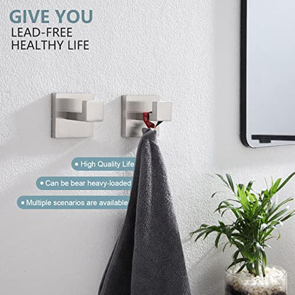 KOKOSIRI Bath Towel Hook Wall Mount Square Robe Hook Coat Hook, Bathroom Kitchen Garage Heavy Duty Wall Mounted, SUS 304 Stainless Steel, Brushed Nickel, B1010BR-P2 - color: Brushed Nickel, size: 2 Pack