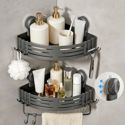 Lekesky Corner Shower Caddy Suction Cups, No Drilling Bathroom Shower Shelf | Aluminum, Rustproof, Suction Cup Can Remove and Reposition, Can hold up to 22 pounds, Also Can hold large shampoo bottles - color: Gunmetal Gray1