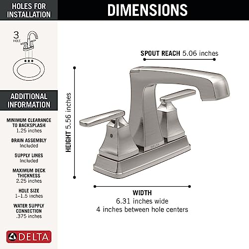 Delta Faucet Ashlyn Centerset Bathroom Faucet, Brushed Nickel Bathroom Sink Faucet, 2 Handle Bathroom Faucet, Diamond Seal Technology, Metal Drain Assembly, Stainless 2564-SSMPU-DST - color: Stainless