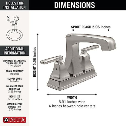 Delta Faucet Ashlyn Centerset Bathroom Faucet, Brushed Nickel Bathroom Sink Faucet, 2 Handle Bathroom Faucet, Diamond Seal Technology, Metal Drain Assembly, Stainless 2564-SSMPU-DST - color: Stainless