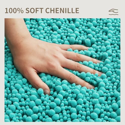 Toilet Rugs U-Shaped Mat 24x24, Contour Bathroom Mat - Ultra Soft & Absorbent Chenille, Quick-Dry, Machine Washable with Non Slip Barrier Backing, Teal - color: Teal Blue, size: 24" X 24"(Toilet Rug)