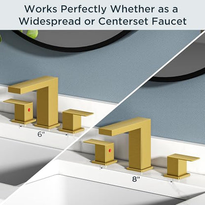 FORIOUS 8" Brushed Gold Bathroom Faucet 3 Hole, Gold Vanity Faucet 3 Holes | CUPC 8 Inch Waterfall Bathroom Faucet Gold,3 Hole Bathroom Sink Faucet Widespread Set for Restroom, Lavatory, Hospitality - color: Brushed Gold, style: Transitional