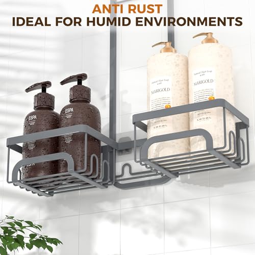 REINHARDT Split Shower Caddy Hanging for Handheld Showerheads, Grey | Adjustable Shower Organizer, Rustproof, 16 Hooks, Soap Holder, 40lbs Capacity, Anti-Slip, Tool-Free, Bathroom Accessories - color: Grey