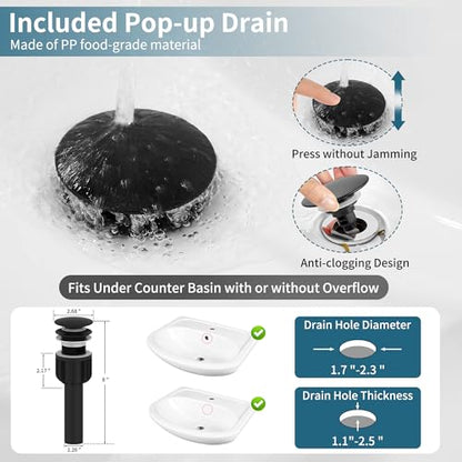 Sagetta Waterfall Bathroom Sink Faucet Single Hole Black with Three Hole Cover Deck Plate, Pop up Drain and Water Hoses Stainless Steel Vanity - color: Black, style: 1