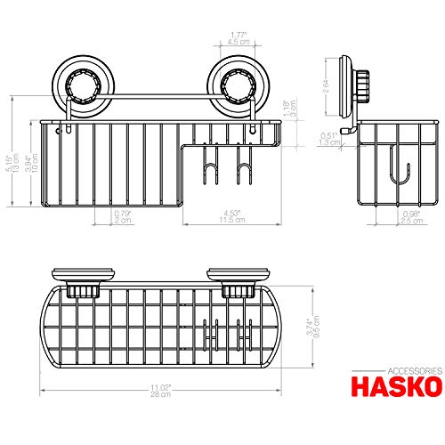 HASKO Shower Caddy Suction Cup, Shower Shelf with Soap Dish and Hooks Organizer, Suction Bathroom Shelf for Storage, Wall Mounted Basket (Polished Stainless Steel SS304) - color: Silver (1 Pack)