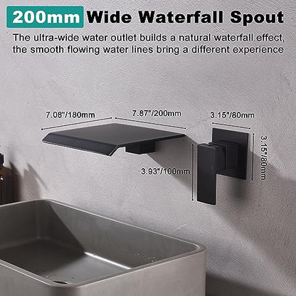 Waterfall Wall Mount Faucet Bathroom Bathtub Tub Faucet Bathroom Sink Faucet Single Handle Tub Filler Rough-in Valve Included Matte Black Modern Basin Mixer Tap - color: Matte Black