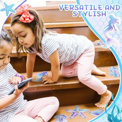 Fullhawl 30 Pcs Mermaid Non Slip Bathtub Stickers Colorful Mermaid Anti Slip Shower Stickers Shower Floor Nonslip Sticker Applique Adhesive Decals Treads with Scraper for Bathtub Bathroom Floor - style: Mermaid
