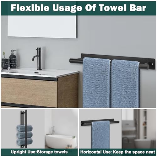 Self Adhesive Towel Bar, 16 Inch Round Towel Racks for Bathroom Wall Mounted SUS304 Stainless Steel Towel Hanger for Kitchen, No Drill or Screw-Mounted Towel Holder (Matte Black) - color: Matte Black