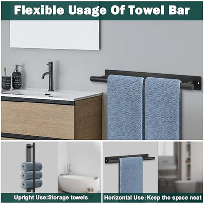 Self Adhesive Towel Bar, 16 Inch Round Towel Racks for Bathroom Wall Mounted SUS304 Stainless Steel Towel Hanger for Kitchen, No Drill or Screw-Mounted Towel Holder (Matte Black) - color: Matte Black
