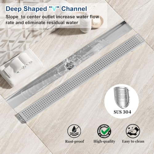 Neodrain 30" Linear Shower Drain, Brushed 304 SS Bathroom Linear Drain,cUPC | Brushed Nickel Shower Drain with Quadrato Grate& Adjustable Feet, Long Rectangle Shower Floor Drain in Bathroom, Balcony etc - color: Brushed Nickel, size: 30 In