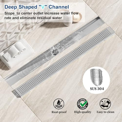 Neodrain 30" Linear Shower Drain, Brushed 304 SS Bathroom Linear Drain,cUPC | Brushed Nickel Shower Drain with Quadrato Grate& Adjustable Feet, Long Rectangle Shower Floor Drain in Bathroom, Balcony etc - color: Brushed Nickel, size: 30 In