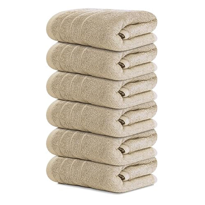 6 Piece Hand Towels Set 16 x 28 Inches, Beige | 100% Cotton, Lighter Weight, Quick to Dry, 16 x 28 Inches, Super Soft & Absorbent, Perfect for Bathroom & Kitchen - color: Beige