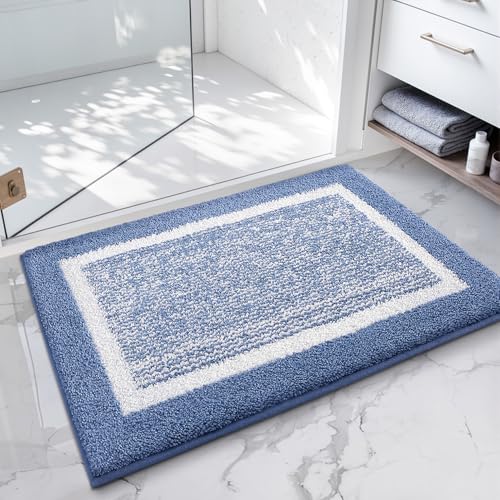 Color&Geometry Simple and Stylish Large Bath Mats for Bathroom Non Slip, 20"x32" Blue Bathroom Rugs, Absorbent, Soft, Washable, Microfiber Shower Mat - color: Blue White, size: 20"x32"