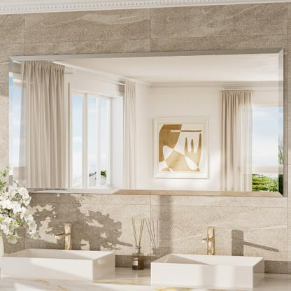 60x30 Beveled Frameless Bathroom Mirror, Vanity Bathroom Mirrored with 1" Beveled Edge, Shatterproof Modern Frameless Mirror Rectangle for Living Room, Entryway, Restroom - size: 30"L x 60"W, style: Beveled