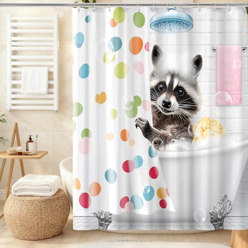 Funny Raccoon Shower Curtain, Humor Animal Kids Shower Curtains for Bathroom, Animal Cute for Boys Girls Waterproof Polyester Fabric Shower Curtain Set with Hooks, Standard Size 72 x 72 inches - color: Grey Blue
