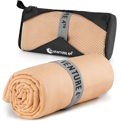 VENTURE 4TH Quick Dry Microfiber Towel for Camping & Gym - Beige XL | Lightweight, absorbs 7x more than cotton, dries fast & resists odor. Packable Travel Towel with tear-resistant carry bag. - color: Beige, size: 72.00" x 31.50"