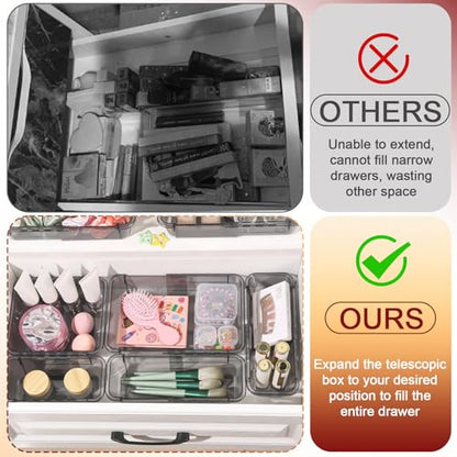 8 PCS Black Expandable Drawer Organizer, Large Drawer Organizers and Storage, Vanity Dividers, Acrylic Storage Bins for Makeup, Jewelry Gadgets for Kitchen, Bedroom, Bathroom, Office - size: 8 Pcs Large