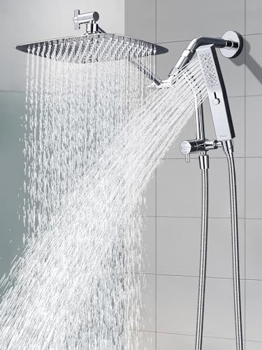G-Promise 12 Inch All Metal Rain Shower Head with Handheld Spray (Chrome) | Suits Every Height, Pause Mode Diverter, Massage Mode Handheld, Full Body Coverage, Easy to Install, Modern Bath Upgrade - color: Chrome, size: 12 Inch