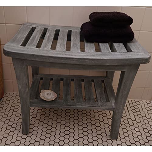 Weathered Genuine Teak Bench - color: Weathered Gray