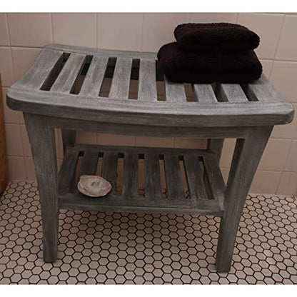 Weathered Genuine Teak Bench - color: Weathered Gray