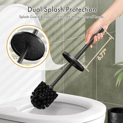 Toilet Bowl Brush and Holder Set 3 Pack with 6 Extra Brush Heads (Black) | Extra Long Handle with Splash Guard Cover, Tool-Free Installation, Bathroom Space-Saving, Cleaner Sets for Apartments, RV - color: Black