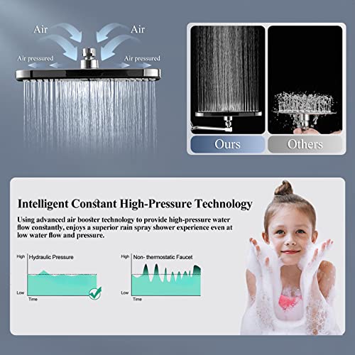 Shower Head with Handheld, 12 Inch Dual Shower Head with Extention Arm, High Pressure Rain Shower Heads, Rainfall Waterfall Showerhead with 3-Way Diverter - Height/Angle Adjustable(Chrome) - color: Chrome, size: 12 Inch