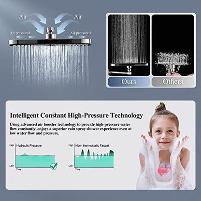 Shower Head with Handheld, 12 Inch Dual Shower Head with Extention Arm, High Pressure Rain Shower Heads, Rainfall Waterfall Showerhead with 3-Way Diverter - Height/Angle Adjustable(Chrome) - color: Chrome, size: 12 Inch