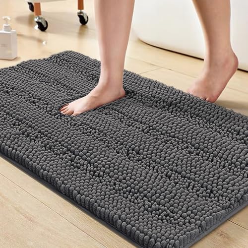 Turquoize Bathroom Rugs and Mats 1-Piece Bath Mat Set Non Slip Bath Mats for Tub Extra Soft and Absorbent Gray Shaggy Rugs for Bedroom Machine Washable Bath Mats, 20"x 32", Gray - color: Charcoal Gray, size: 20" x 32"