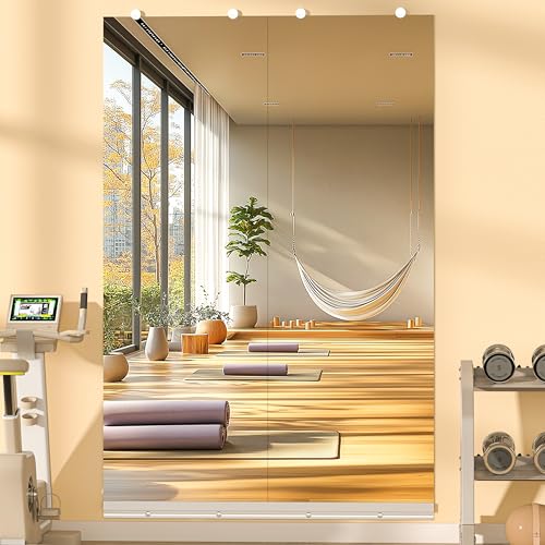 Hasipu Home Gym Mirror, 55"x17" Each, 2-Pack Frameless Wall Mounted Mirrors with Glass Clamps & 1 Aluminum Rail, Large Body Mirror for Home Gym, Yoga Studio, Bedroom, Silver Tempered Glass - size: 55"x17" - 2PCS