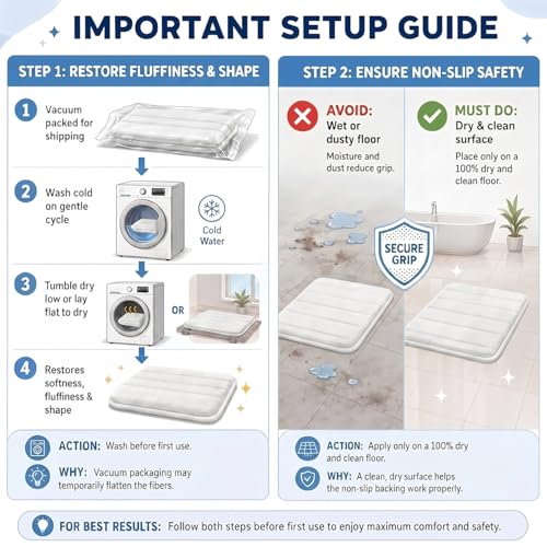 Bathroom Rugs Set 3 Piece, Memory Foam Bath Rugs, Non Slip Washable Bathroom Rug Set, Extra Soft Absorbent Bath Mats with U-Shaped Toilet Rug, White - color: White