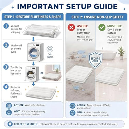Bathroom Rugs Set 3 Piece, Memory Foam Bath Rugs, Non Slip Washable Bathroom Rug Set, Extra Soft Absorbent Bath Mats with U-Shaped Toilet Rug, White - color: White