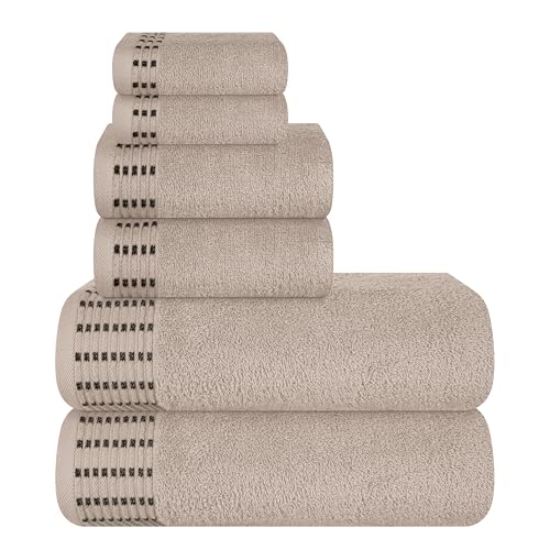 Ultra Soft 6 Pack Cotton Towel Set, Contains 2 Bath Towels 28x55 inch, 2 Hand Towels 16x24 inch & 2 Wash Cloths 12x12 inch, Ideal Everyday use, Compact & Lightweight - Tan - color: Tan, size: 6 Pack Set
