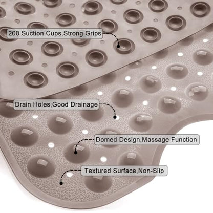 Bathtub and Shower Mats, Extra Long Non-Slip Bath Tub Mat 39 x 16 Inch, Machine Washable Bathmat with Suction Cups & Drain Holes for Bathroom Floor, Tan - color: Tan