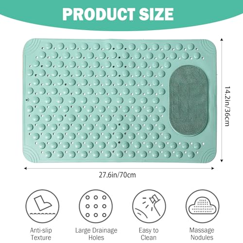 27.6 x 14.2 Inch Non-Slip Bathtub Mat, Machine Washable Bathroom Mat with Suction Cups and Drain Holes, Ideal for Bathtub or Bathroom Floor (Green) - color: Green
